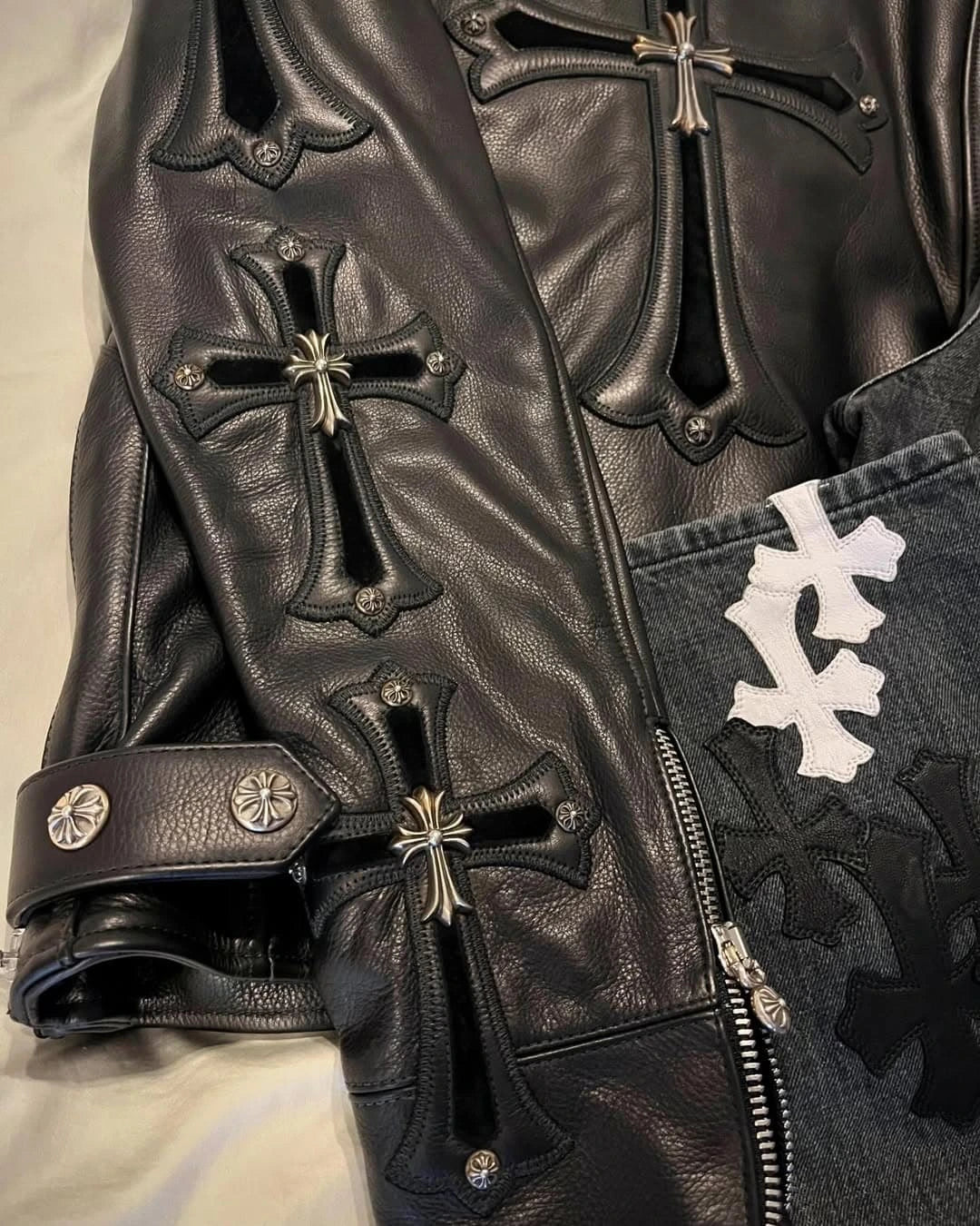 Gothic Cross Leather Biker Jacket