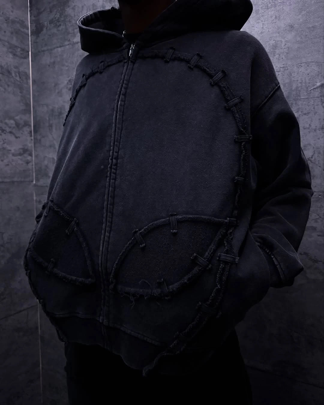 Outsider Distressed Full-Zip Hoodie