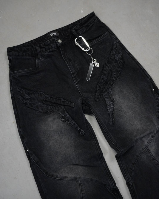 Berserk Shredded Wide Leg Black Jeans