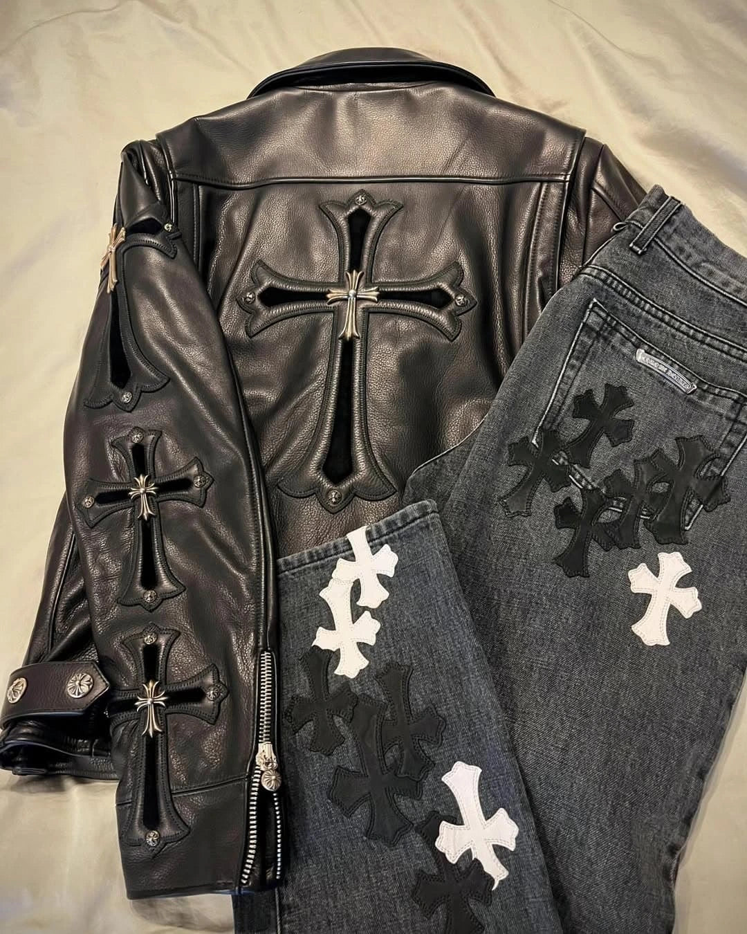 Gothic Cross Leather Biker Jacket