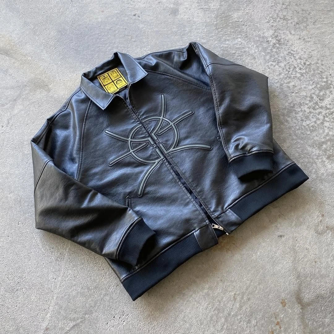 Black Futuristic Angel Leather Jacket