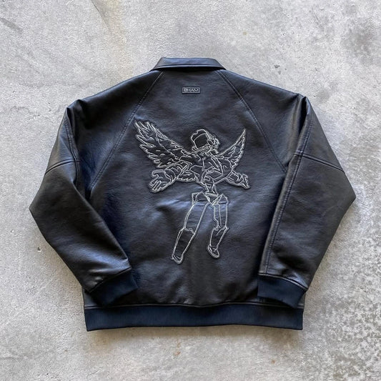 Black Futuristic Angel Leather Jacket
