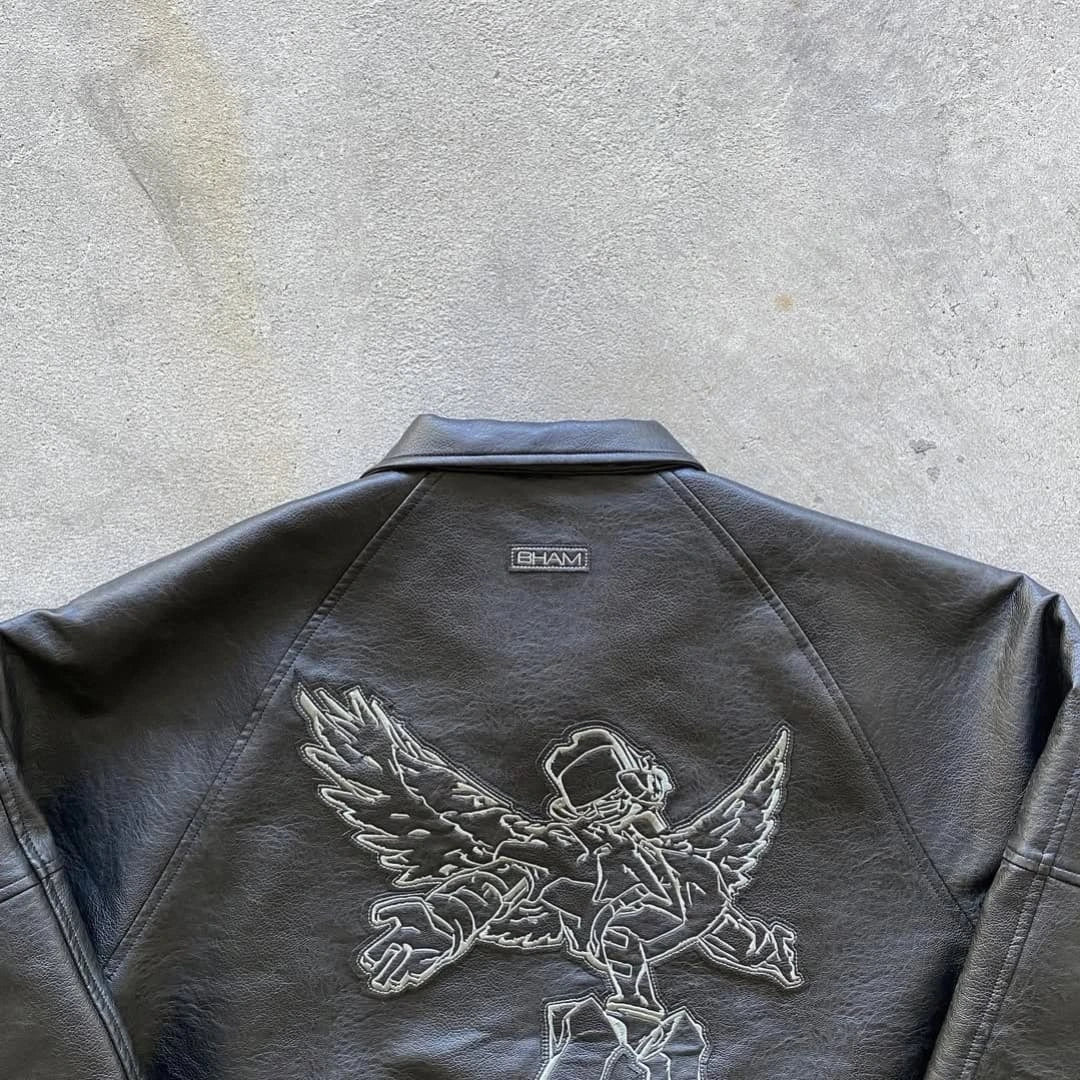 Black Futuristic Angel Leather Jacket