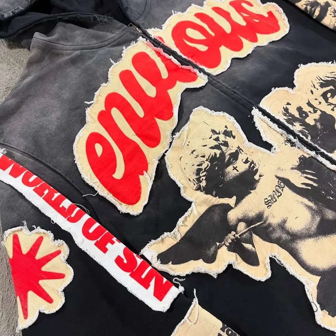 "Envious" Angel Graphic Zip-Up Hoodie