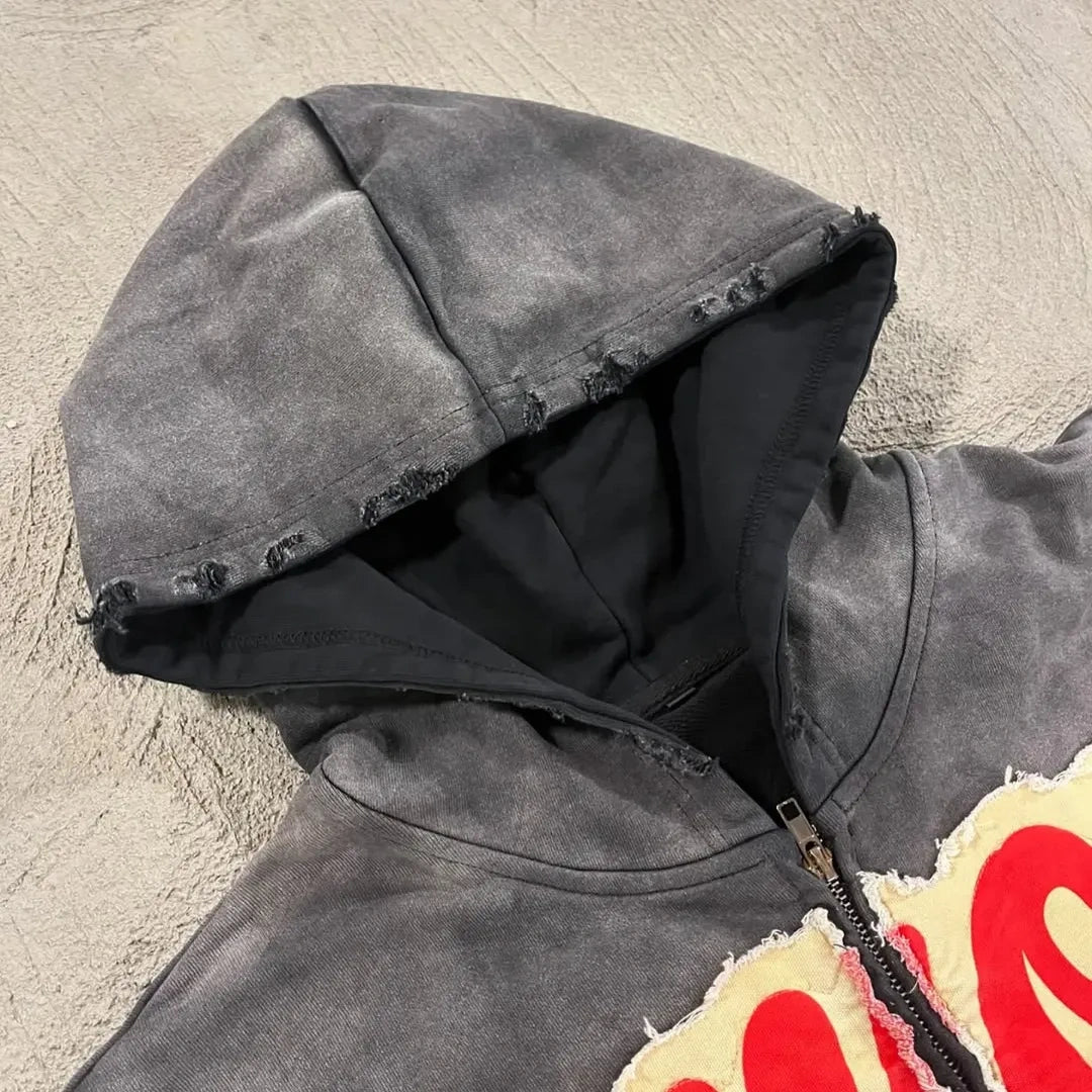 "Envious" Angel Graphic Zip-Up Hoodie