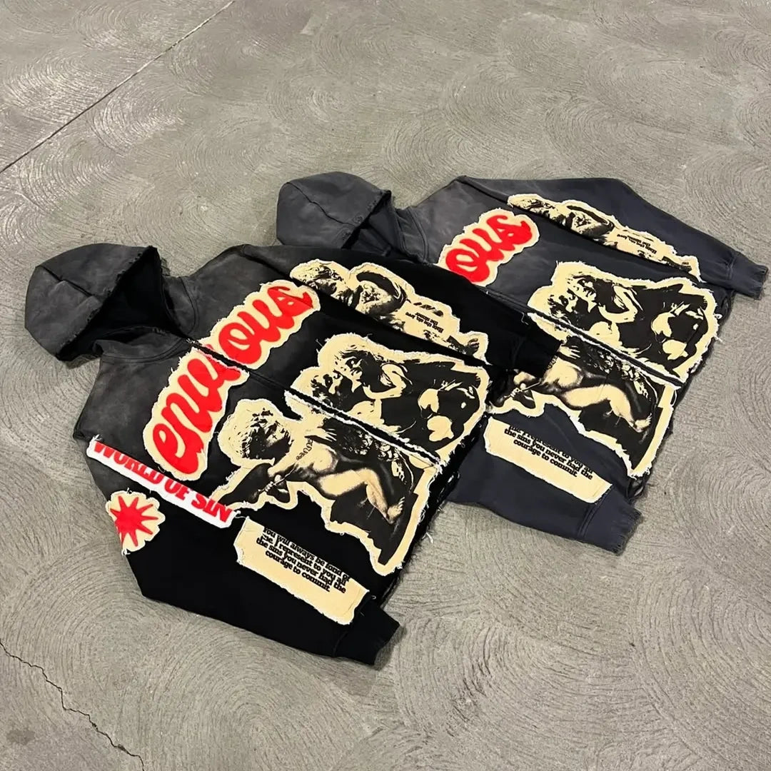 "Envious" Angel Graphic Zip-Up Hoodie