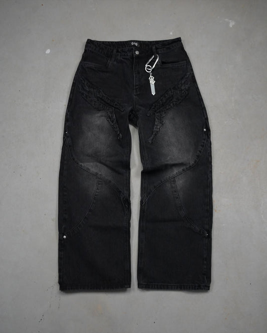 Berserk Shredded Wide Leg Black Jeans