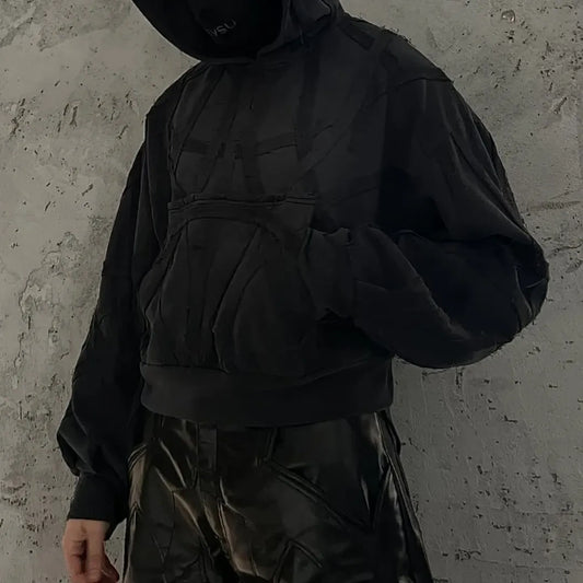 Oversized Black Cropped Hoodie